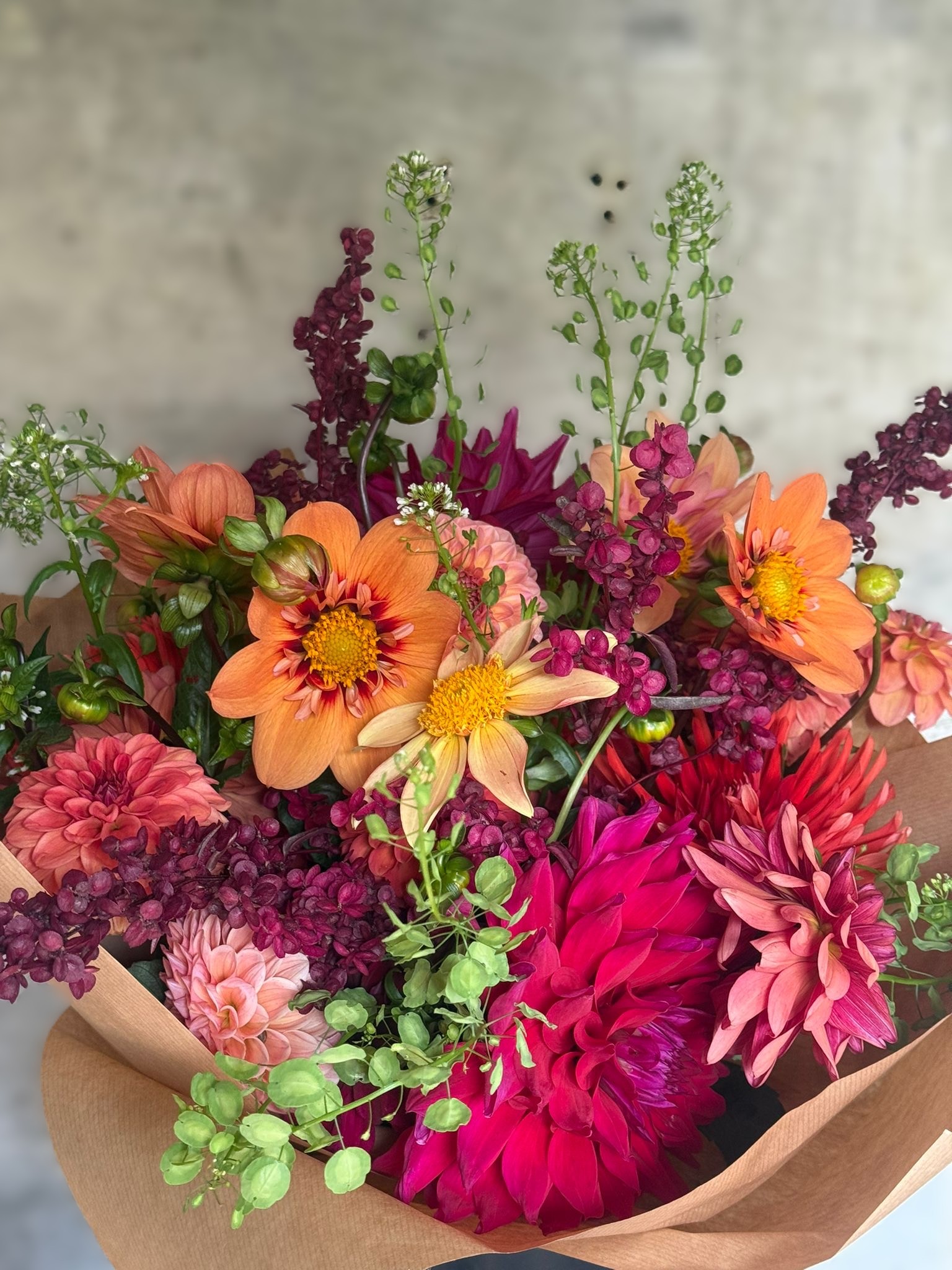 Seasonal British flowers in a bouquet
